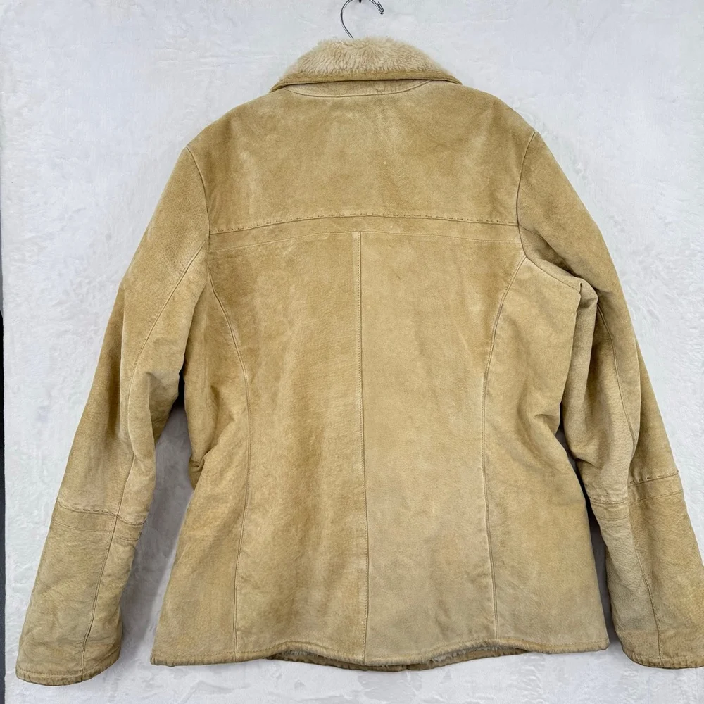 Penny Lane Coat Vintage 90s Y2K Beige Suede Sherpa Lined Button Front Pockets L - Picture 2 of 8